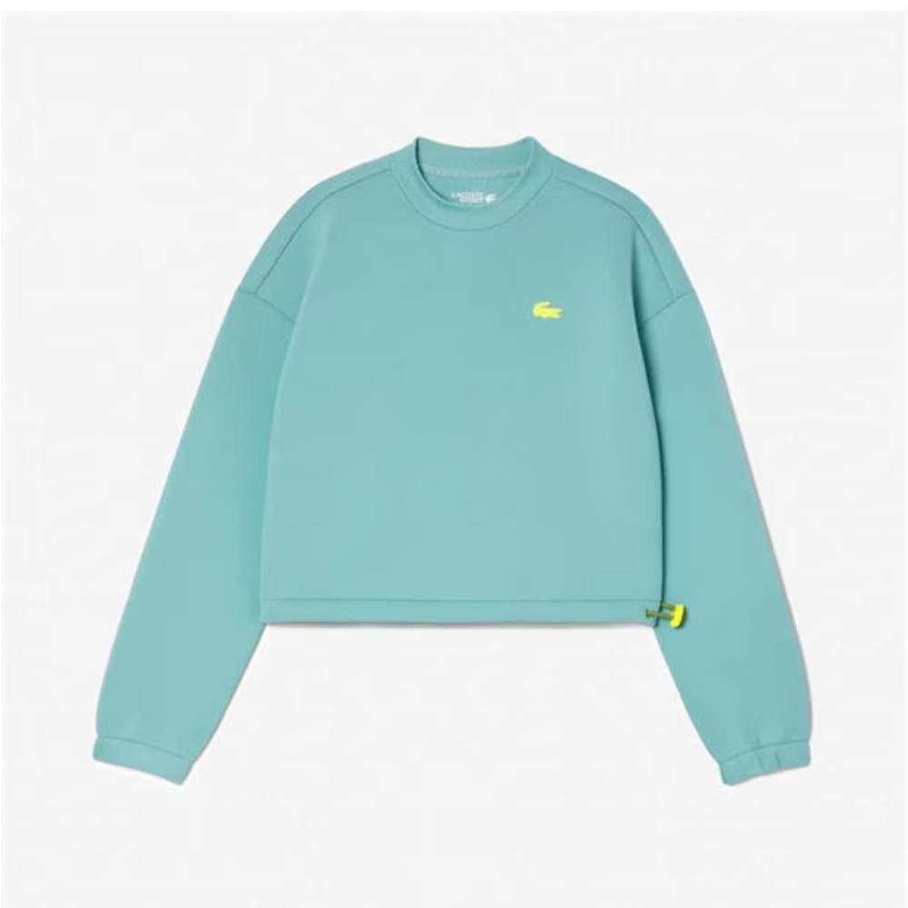 NWT Lacoste SPORT Loose Fit Drawstring Crop Cinched Sweatshirt Teal - M / 38